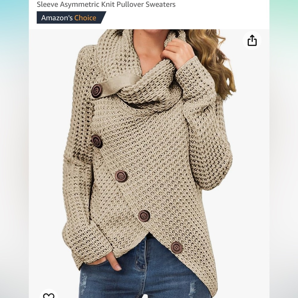 Grecerelle‎ Cowl Neck Big Button Sweater Size Medium